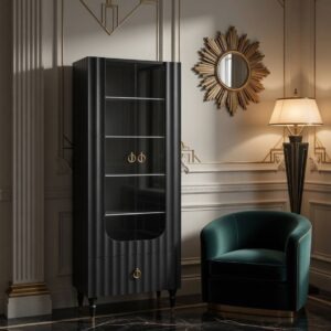 GMG-043-25 ЖанМарко Шкаф-витрина напольная 2 двери с ящиком цвет Графит