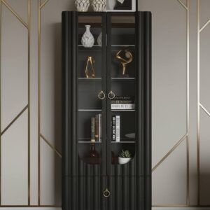 GMG-043-25 ЖанМарко Шкаф-витрина напольная 2 двери с ящиком цвет Графит